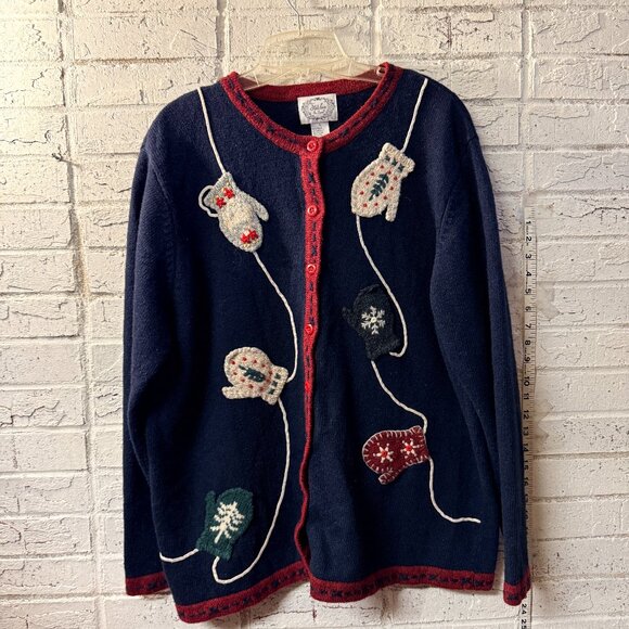 Stitches in Time Vintage Handcrafted Christmas Mittens Cardigan – Women’s 1X – - Picture 1 of 10